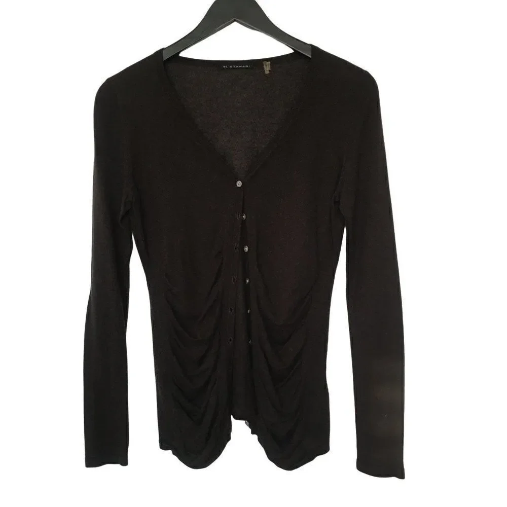 Elie Tahari  Brown V-neck Long Sleeve Sweater - Picture 5 of 8